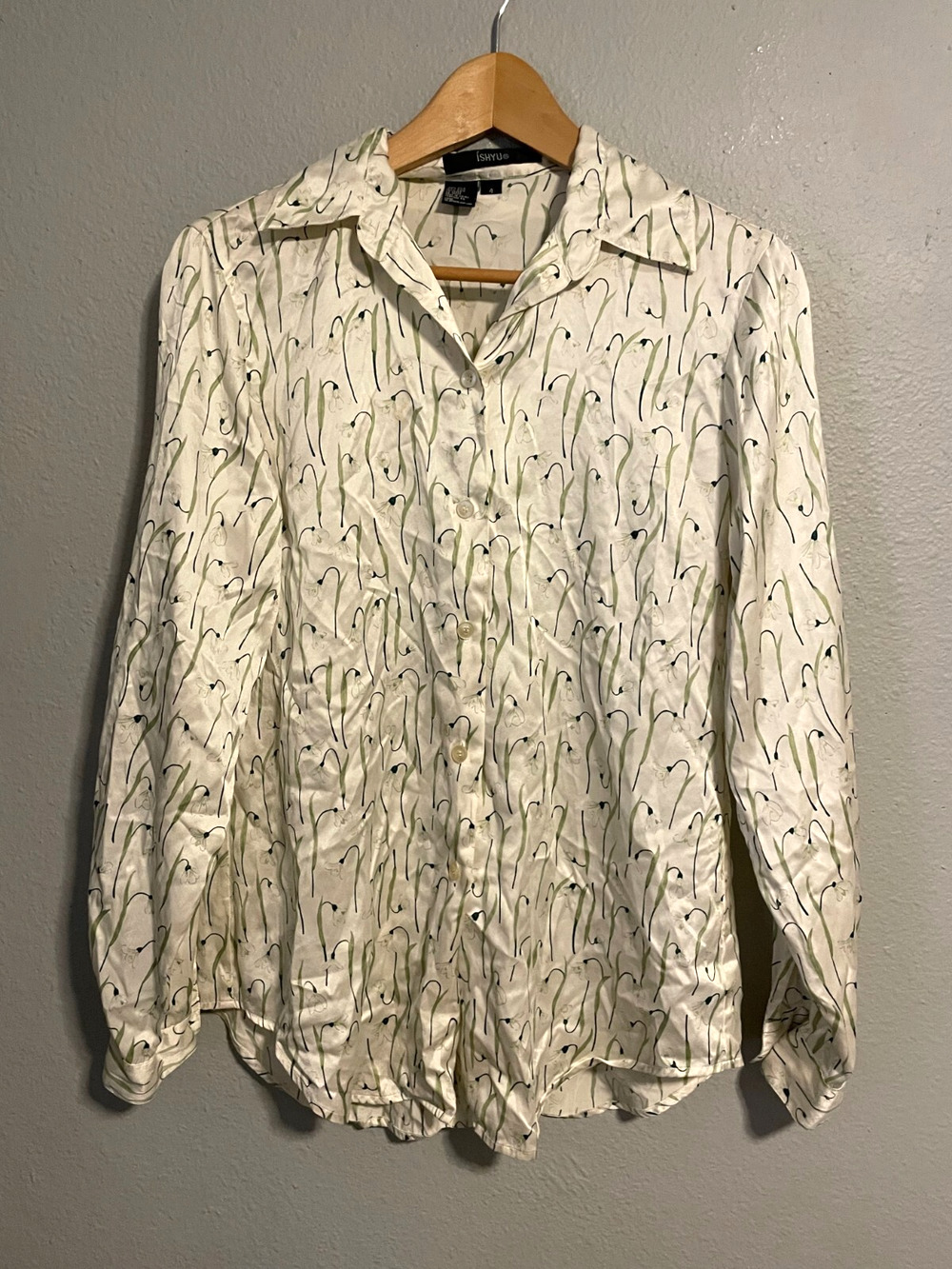 Vintage Womens Top Size 4 Silk Satin Print Button Up Fairy Artsy 90s Y2K